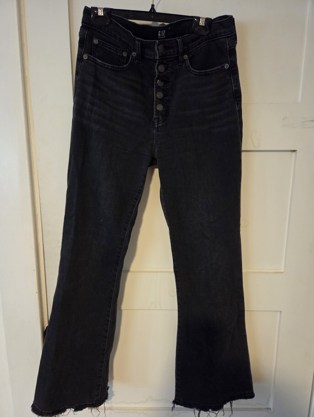 GAP Black High-Rise Flare Jeans with Button-Fly